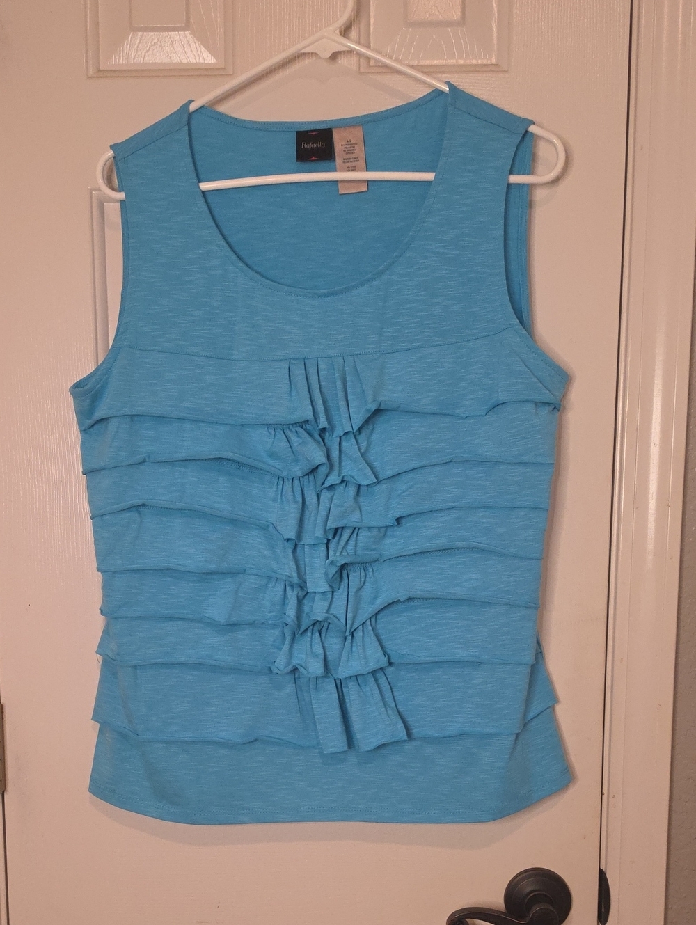 Rafaella Turquoise Blue Ruffle Front Sleeveless Tank